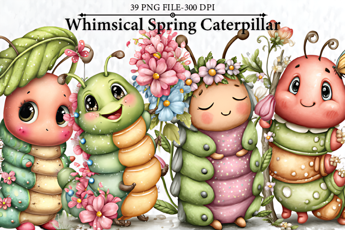 Whimsical Spring Caterpillar Clipart, a Seasonal Illustration by HueNestify (Photo 1 of 3)