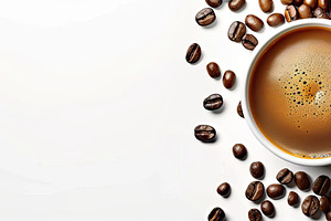Freshly brewed cup of coffee with be, a Photo by LOGOCREATIVE