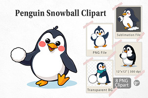 Penguin with Snowball Clipart, a Graphic by Artnoy