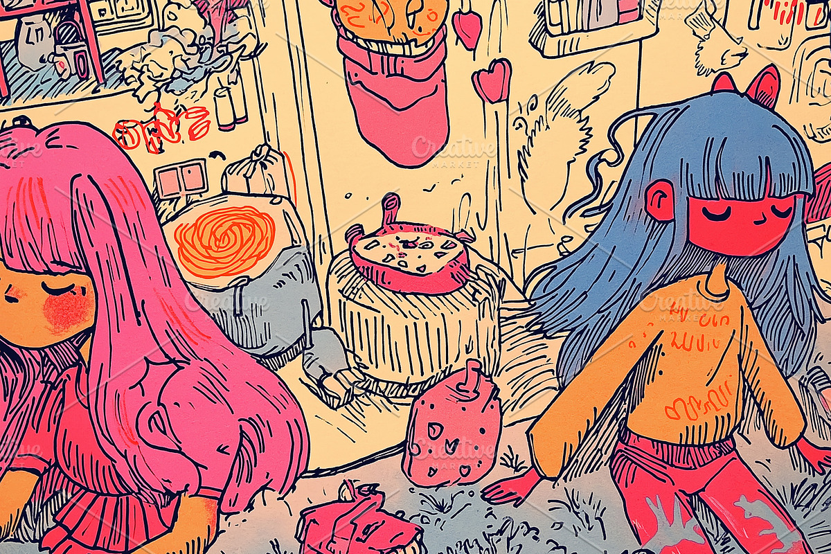 Two girls hanging out after school, a Person Illustration by Sybillla