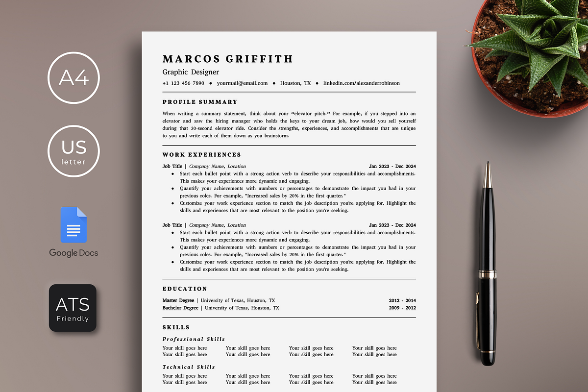 ATS Resume Template Google Docs, a Resume Template by bonadigitals (Photo 1 of 5)
