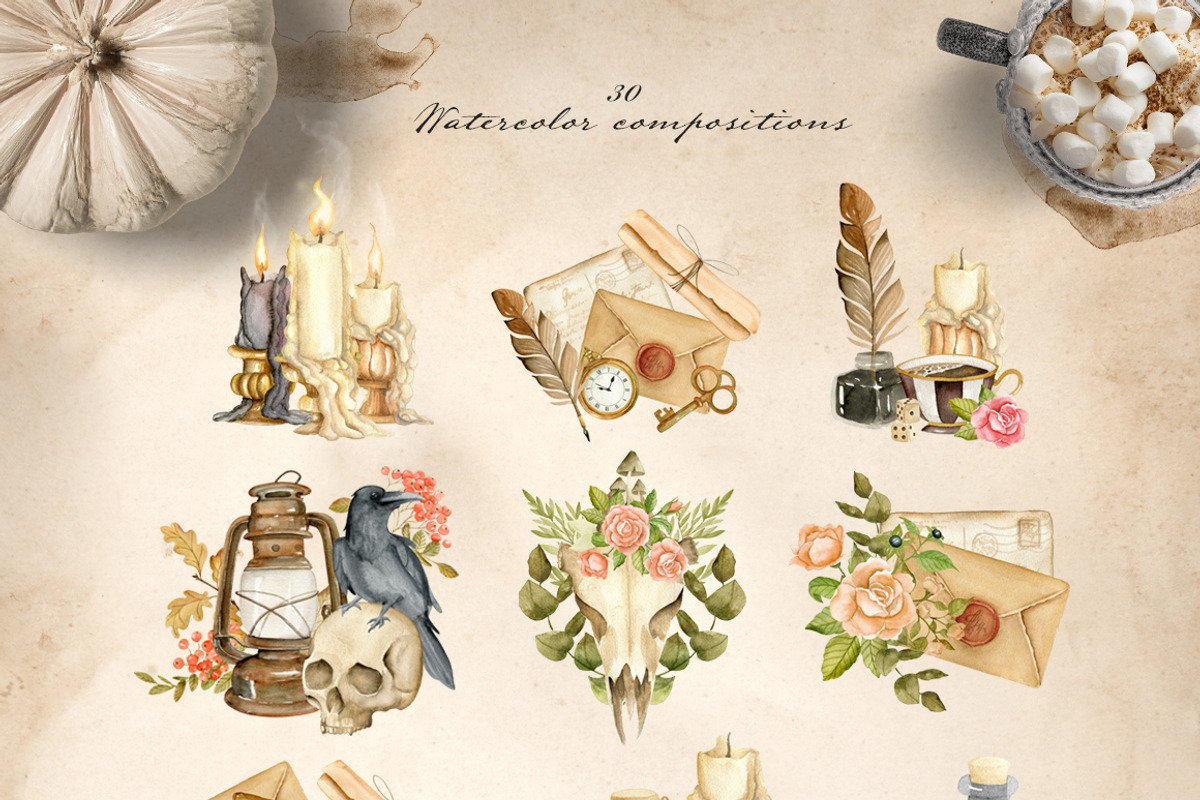 Dark vintage. Watercolor autumn set, an Object Graphic by JuliaBadeeva (Photo 2 of 12)