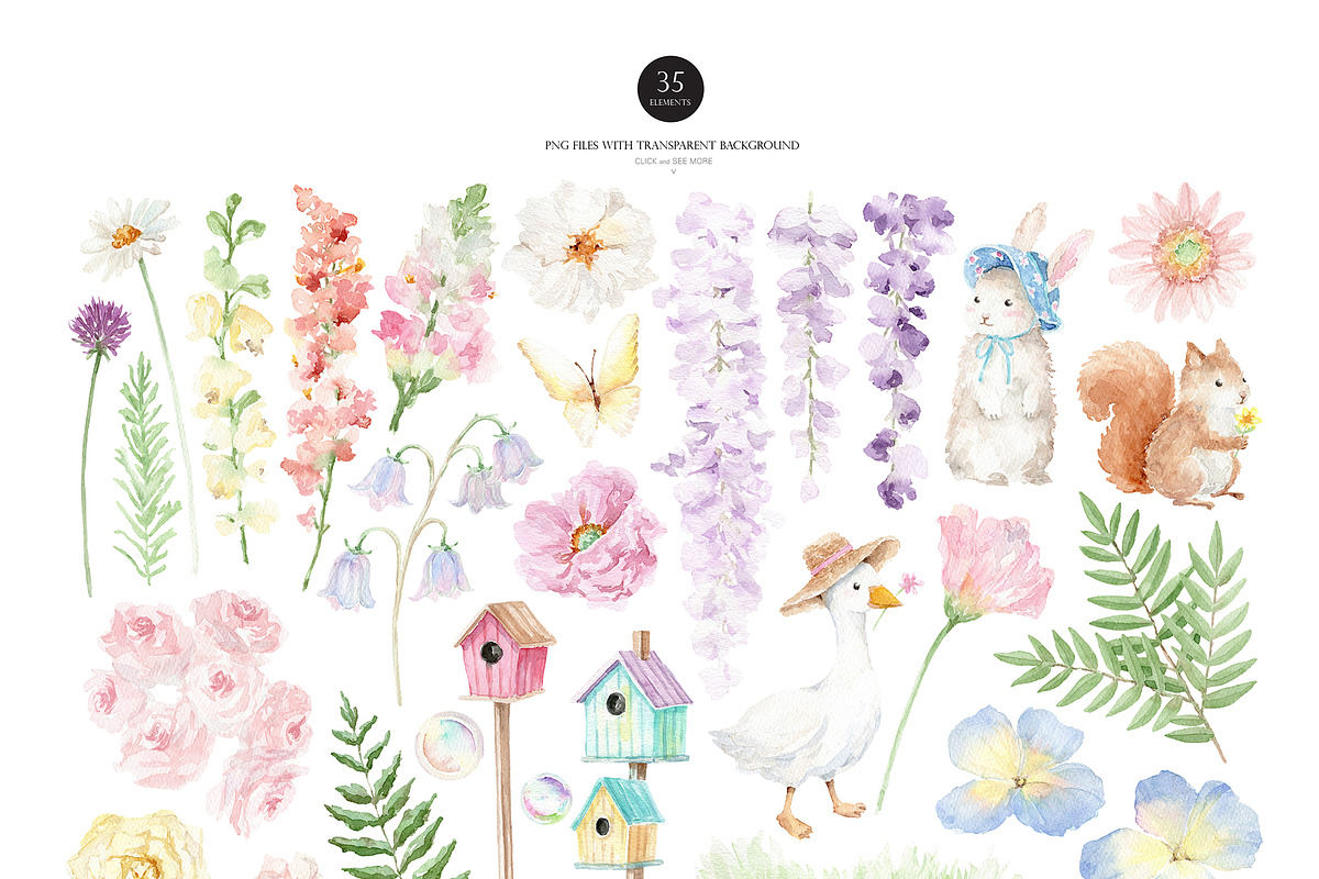 Watercolor Whimsical Garden Florals, a Decorative Illustration by Beigetime (Photo 3 of 10)