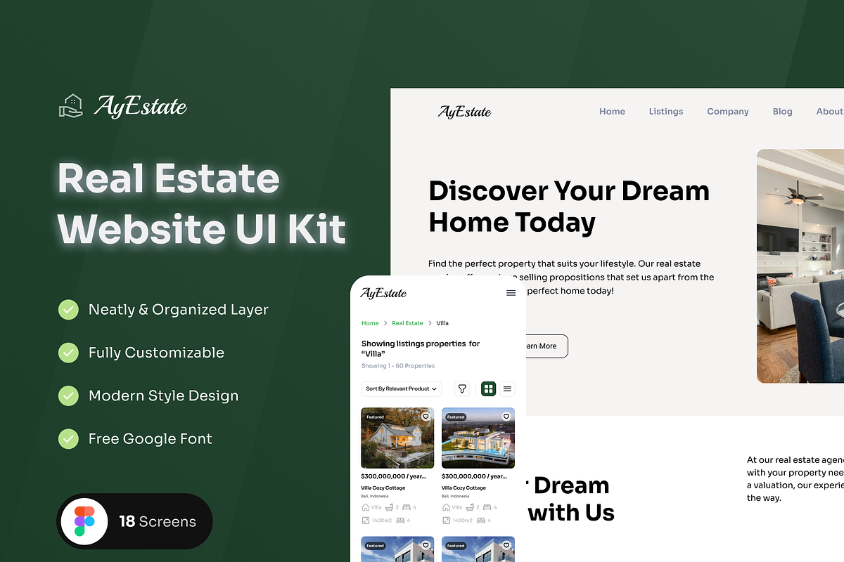 AyEstate - RealEstate Website UI Kit, an UI Kit Template by Moni Studio (Photo 1 of 6)