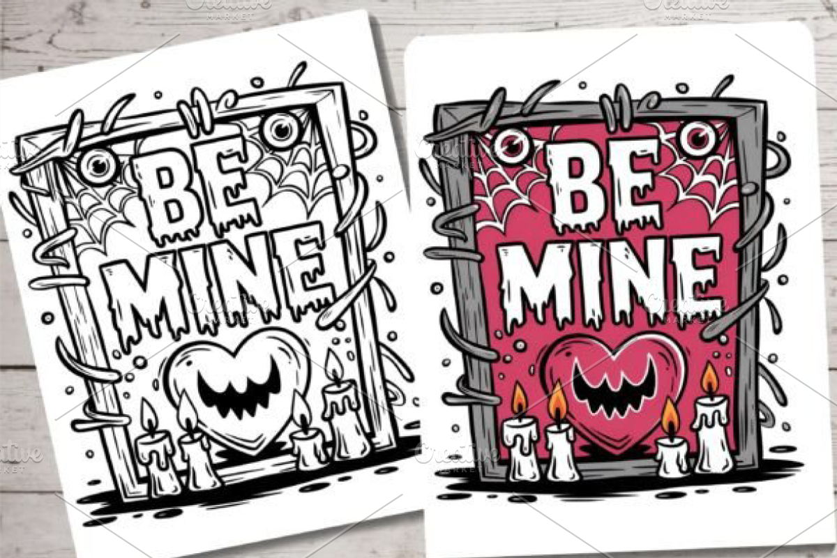 Spooky Valentine’s Day Coloring Page, a Seasonal Illustration by Ink Gallery (Photo 2 of 8)