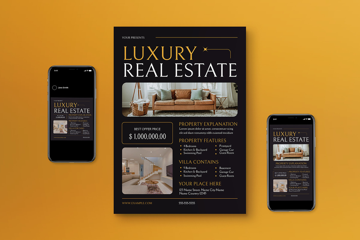 Black Luxury Real Estate Flyer Set, a Flyer Template by graphicook (Photo 1 of 3)