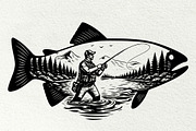 Vintage Fishing Engraving Graphics, a Sport Illustration by DENIDigitalArtSudio (Thumbnail 3 of 8)