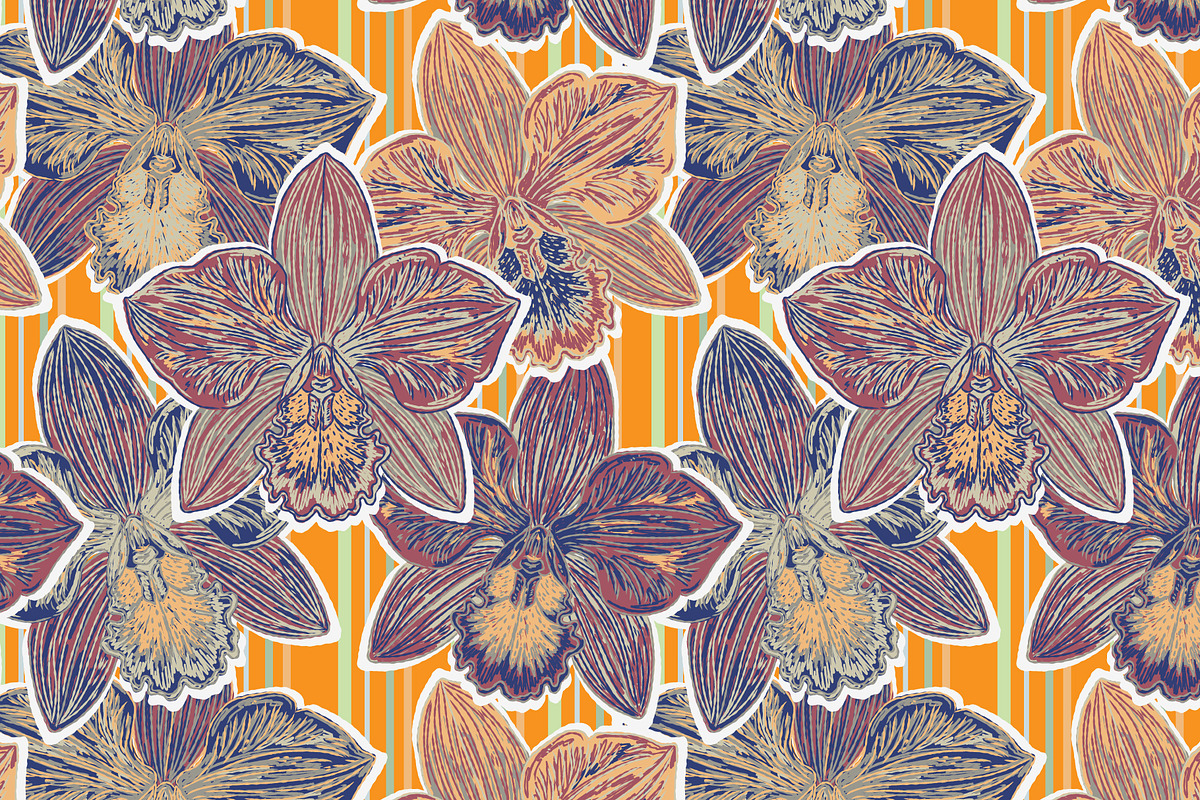 Orchid Floral Retro Botanical Flower, a Pattern Graphic by NayaChu (Photo 4 of 9)