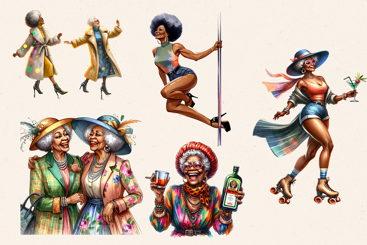 OLD LADY DRINKERS CLIPART PACK, a Person Illustration by Daring Digies (Photo 4 of 9)