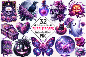 Halloween & Purple Roses Clipart, an Illustration by RobertsArt
