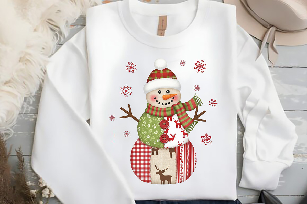 Patchwork Christmas Snowman PNG, an Illustration by Black Bird Studio (Photo 2 of 4)