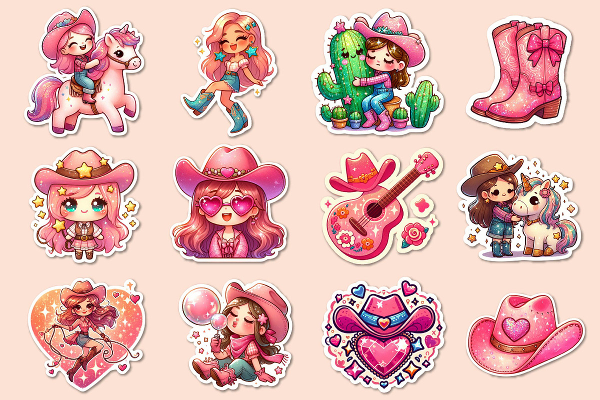 Kawaii Cowgirl Clipart Bundle, an Illustration by Dream Creation (Photo 3 of 5)