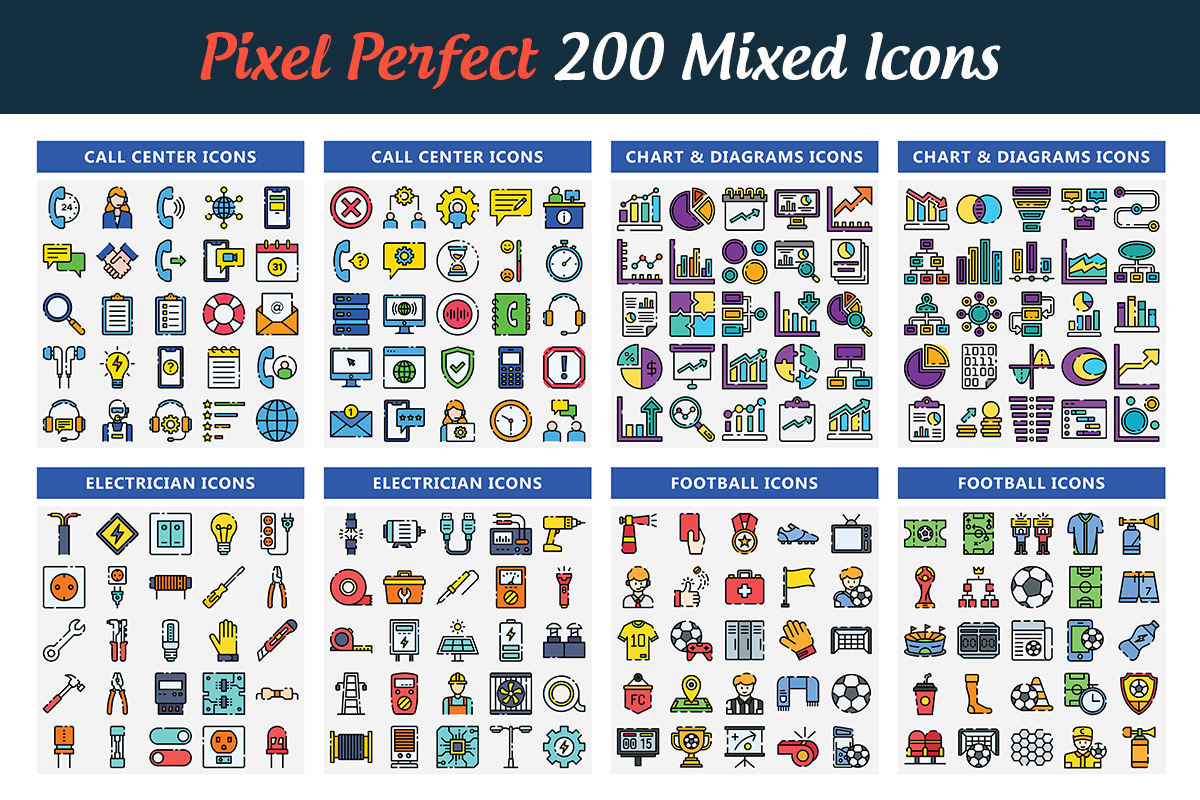 200 Mixed Color Icon Pack, an Outline Icon by 2d2ustudio | Creative Market