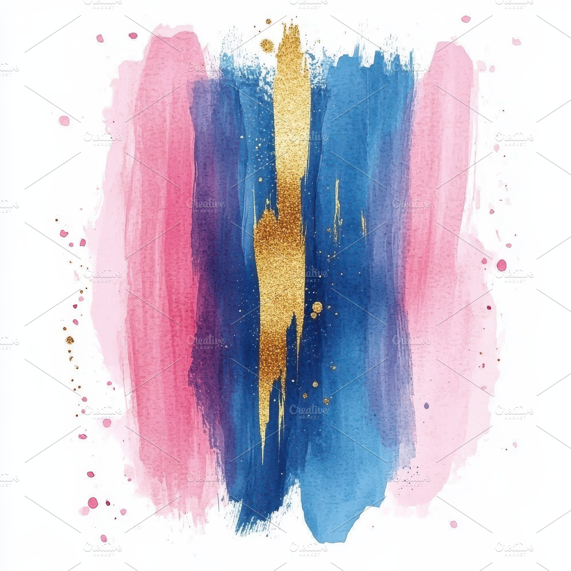 Abstract Pink Blue Gold Watercolor P, an Abstract Photo by Pixeness Studio