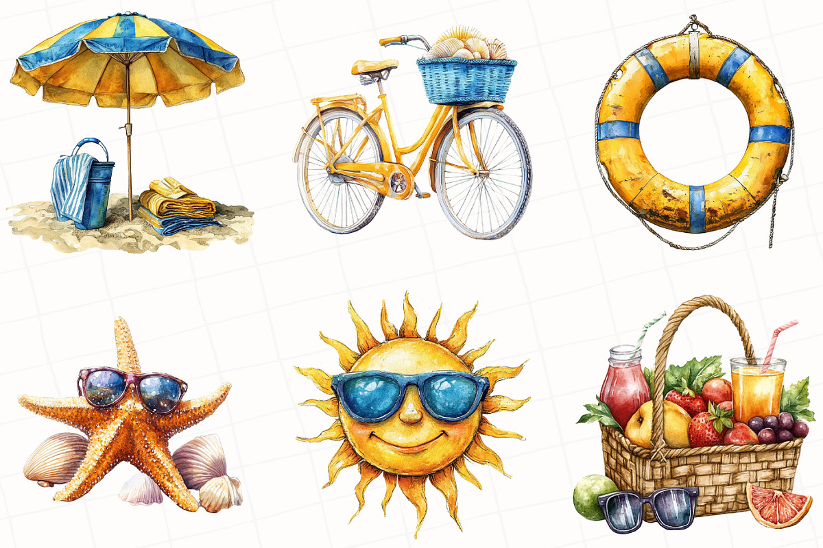 Watercolor Nautical Summer Clipart, an Illustration by OK Design (Photo 4 of 5)