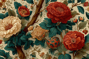 Lush floral botanical print rich red, a Photo by Pixeness Studio
