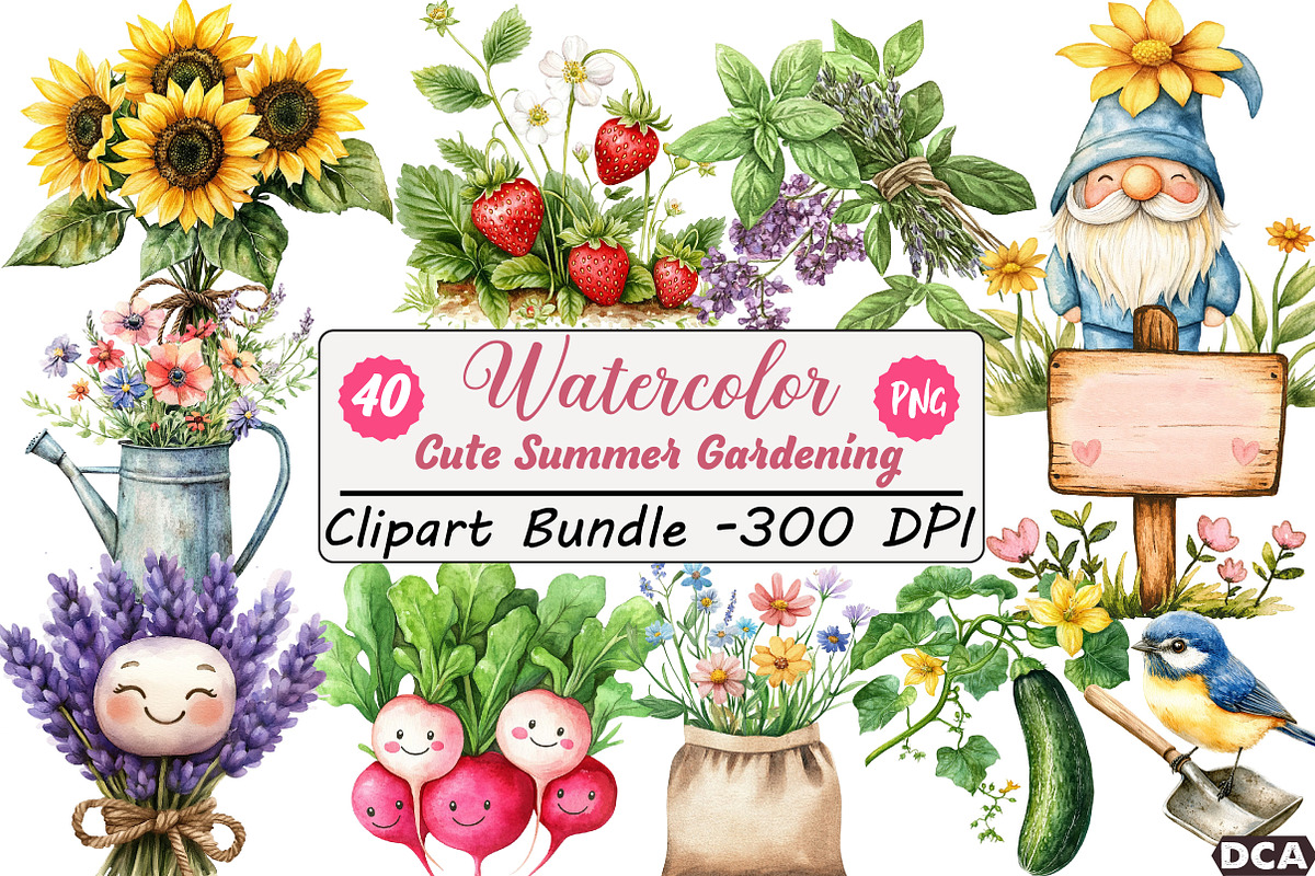 Cute Summer Gardening Clipart, an Illustration by DreamCafeArt (Photo 1 of 9)