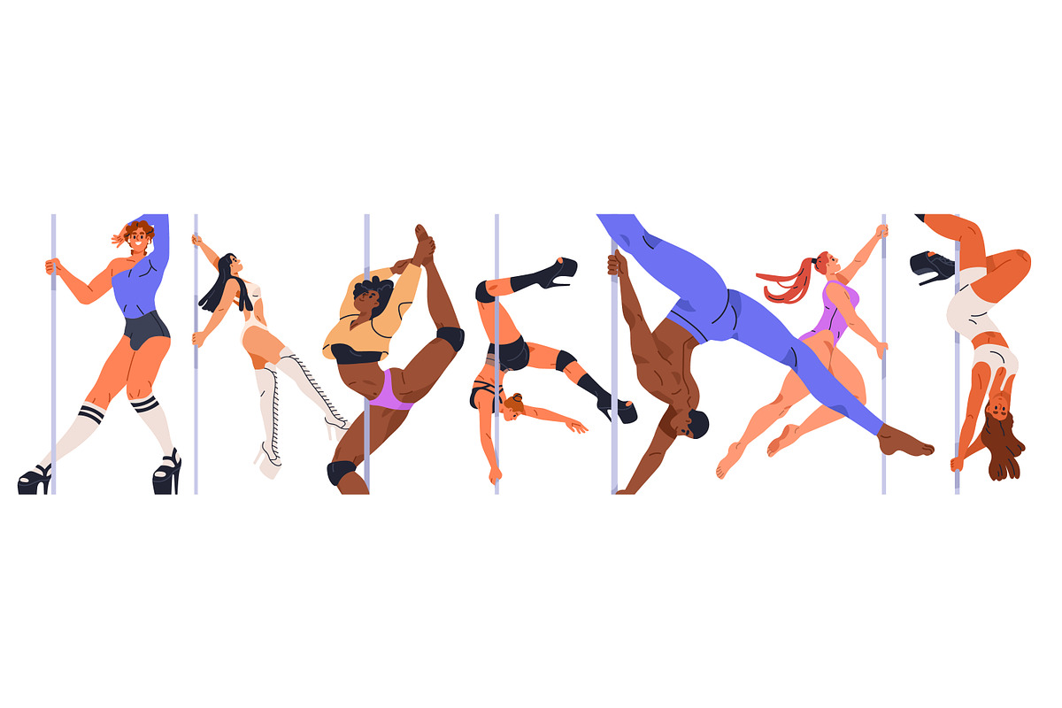 Sexy dancers perform pole dance set, a Person Illustration by Good Studio (Photo 2 of 7)