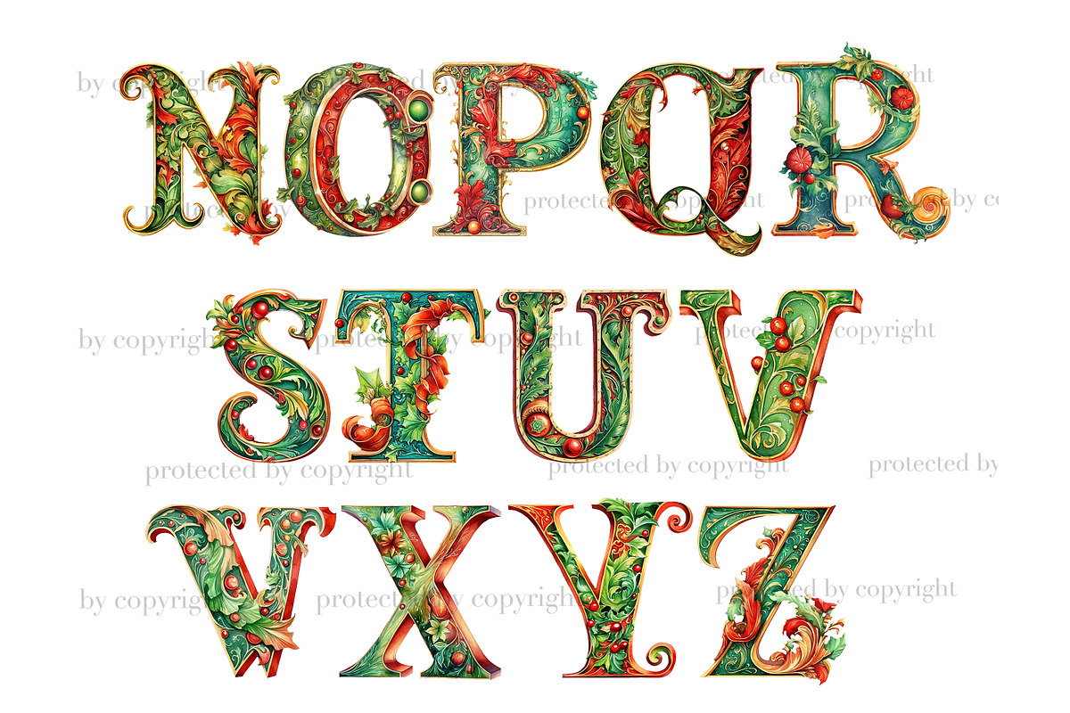 Christmas Alphabet | Xmas Letters, a Seasonal Illustration by GlamArtZhanna (Photo 3 of 5)