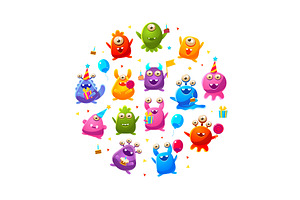 Cute Funny Monsters Characters of, an Object Illustration by TopVectors