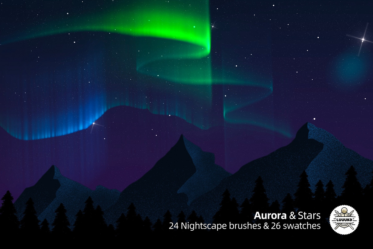 Aurora & stars brushes for procreate, a Brush Add-On by Luuuka studio (Photo 4 of 6)