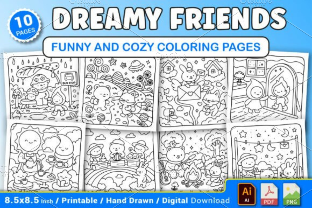 Dreamy Friends Cozy Coloring Pages, a Decorative Illustration by Ink ...