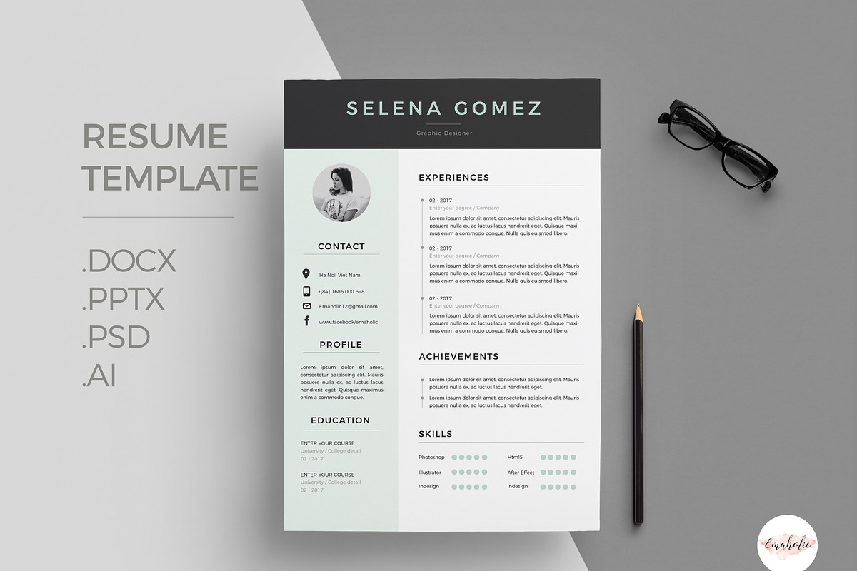 Elegant 1 page Resume Template, a Resume Template by Emaholic Template (Photo 1 of 5)