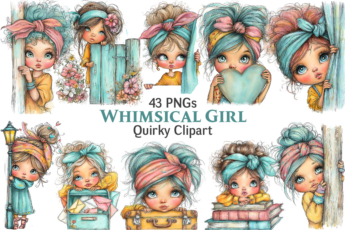 Whimsical Quirky Girl Peeking, an Illustration by Pixels.Craft (Photo 1 of 5)