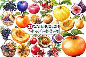 Watercolor Autumn Fruits Clipart, an Illustration by Rose Art
