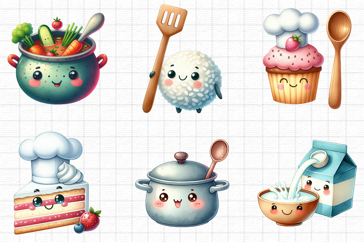 Kawaii Food Cooking Clipart, a Seasonal Illustration by Daily.Designs