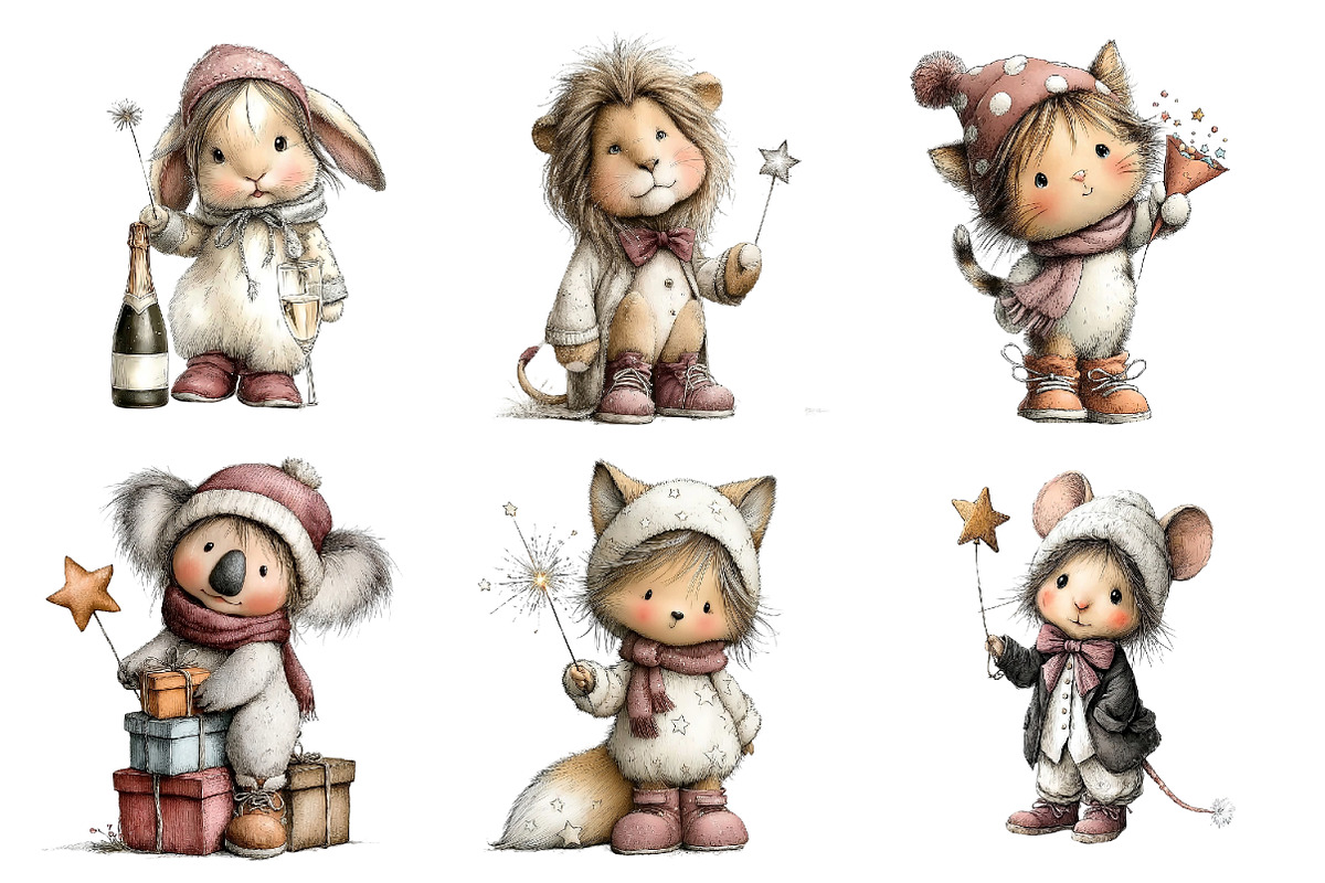 Whimsical New Year Party Animals, an Illustration by DreamArtGraphic (Photo 4 of 4)