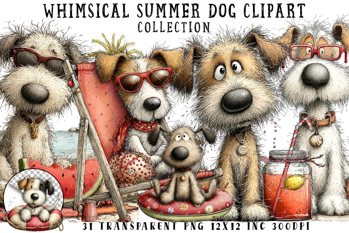 Whimsical Summer Dog Clipart, an Illustration by OK Design (Photo 1 of 6)