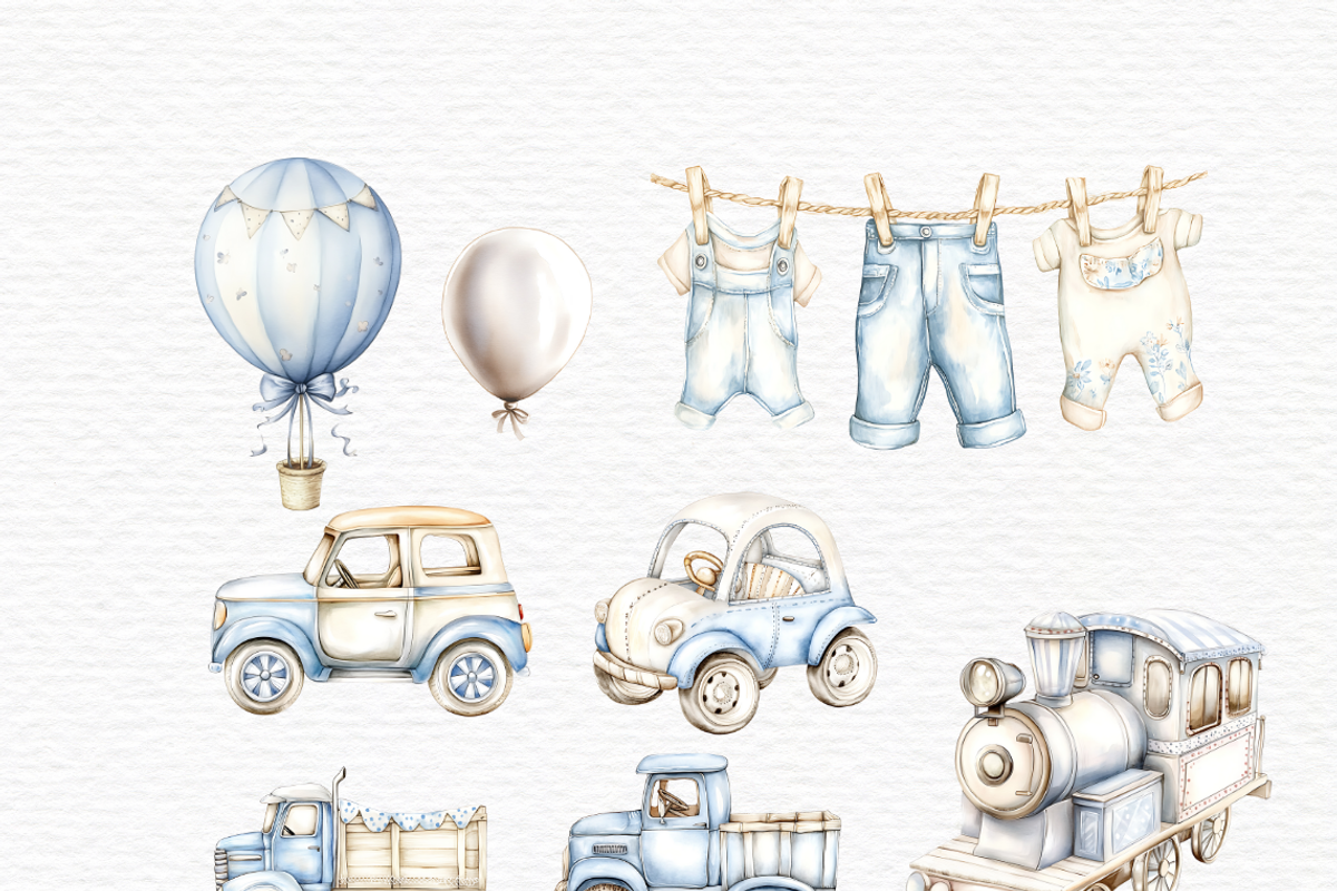 Watercolor baby boy toy blue clipart, a Decorative Illustration by Invite to Clipart (Photo 4 of 7)