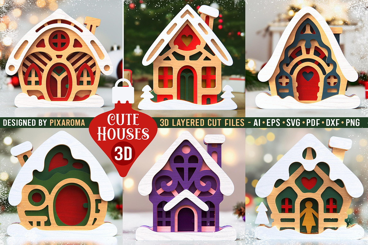 Cute Houses Bundle | 3D Layered SVG, a Decorative Illustration by pixaroma (Photo 1 of 8)