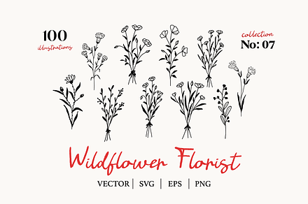 Wildflowers Line Art No:7, a Texture Illustration by Kaya Fonts