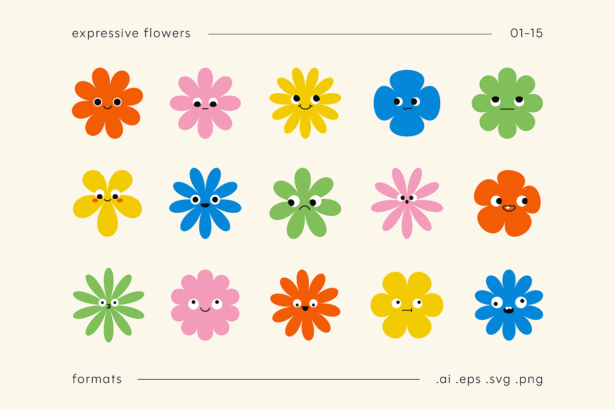 Expressive Flower Faces | Shapes Set, an Object Graphic by stasylionet (Photo 2 of 12)