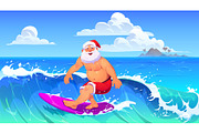 Summer surfing Santa on beach, a Seasonal Illustration by Seavector Studio (Thumbnail 1 of 3)