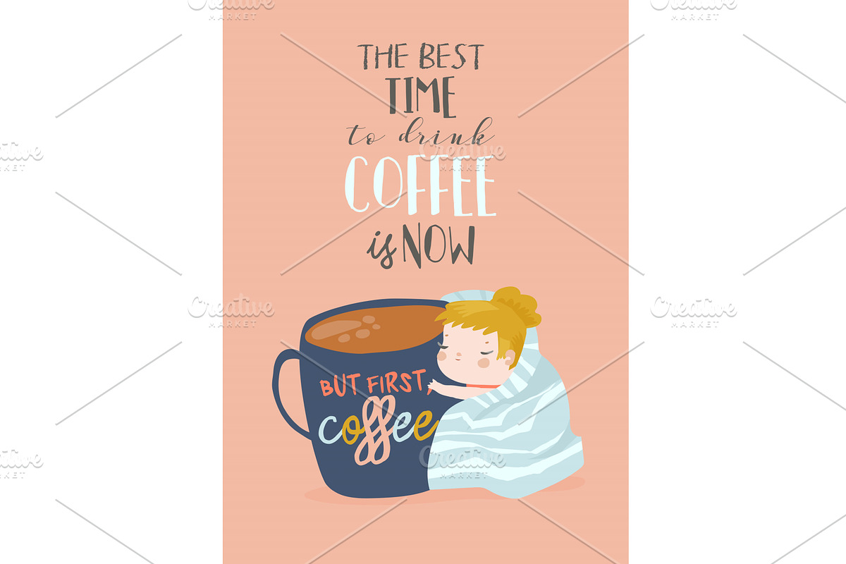 Cute Girl holding Big Cup With, a Person Illustration by Maria Starus