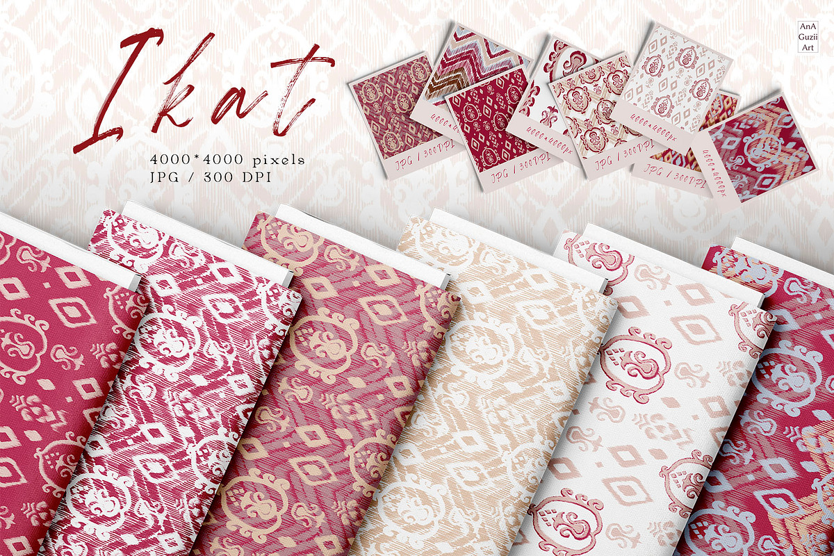 Ikat seamless pattern collection., a Pattern Graphic by AnaGuziiArt (Photo 5 of 11)