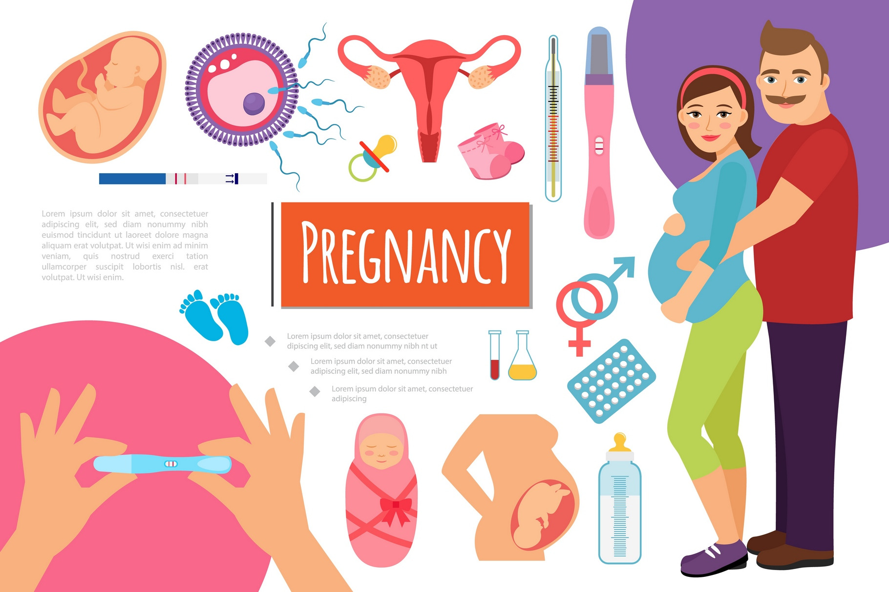 Pregnancy and child birth set, a Healthcare Illustration by Microvector