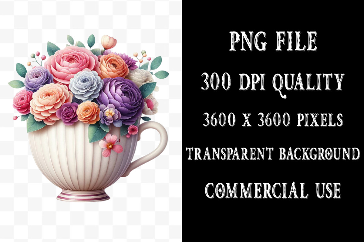 Watercolor Floral Tea Cup Clipart, a Graphic by Designking (Photo 4 of 6)