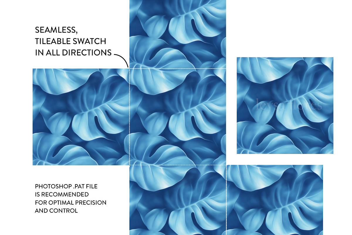 Blue Monstera Seamless Pattern, a Pattern Graphic by Leysa Flores