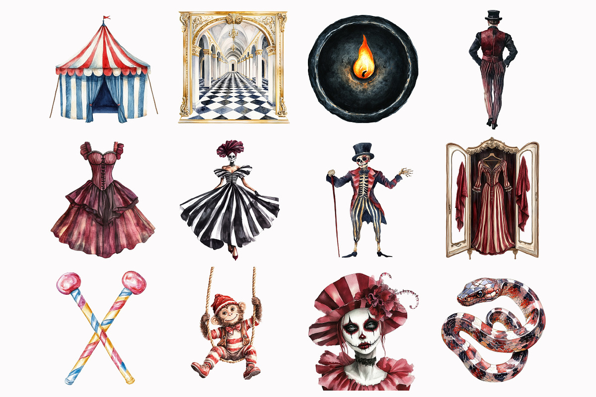 Watercolor Dark Circus Clipart, an Illustration by Design Market (Photo 4 of 5)