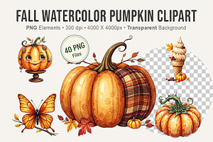 Fall Watercolor Pumpkin Clipart, an Illustration by Artnoy