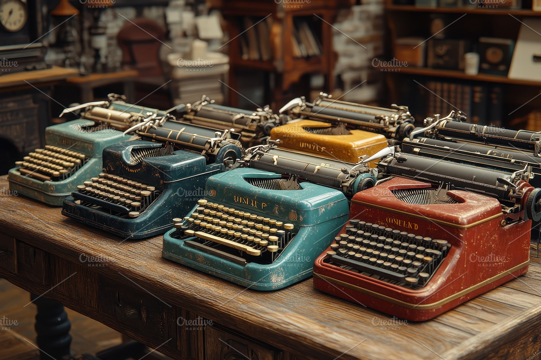 Collection of vintage typewriters di, a Photo by Tanuart