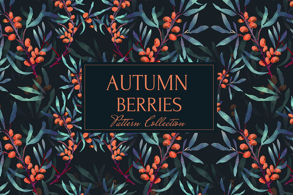 Sea buckthorn Pattern, a Pattern Graphic by watercolor kamill (Photo 1 of 7)