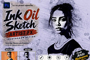 Ink Oil Sketch Artist FX Ps Action, an Action Add-On by Studio Retouch (Thumbnail 1 of 12)