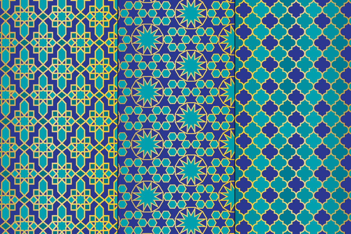 Seamless Blue Gold Moroccan Patterns preview 3
