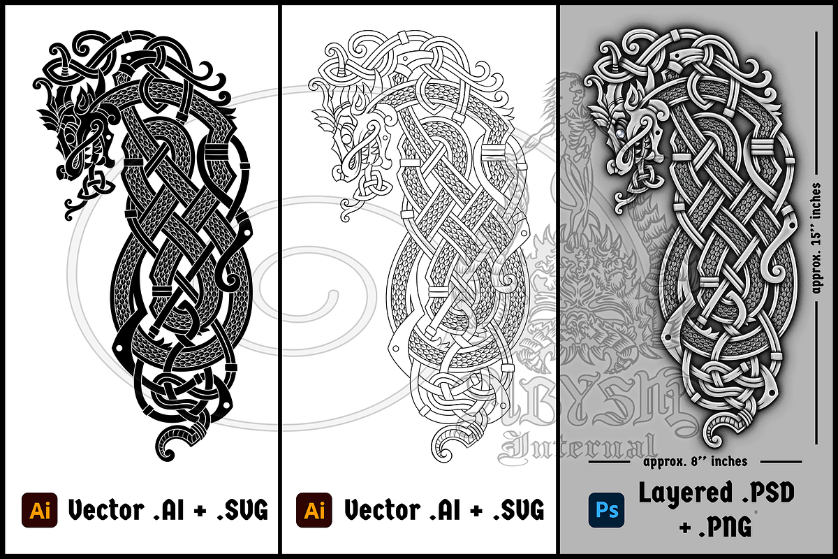 Viking Head Tattoo - Norse Dragon, a Decorative Illustration by Abysm Internal (Photo 2 of 3)