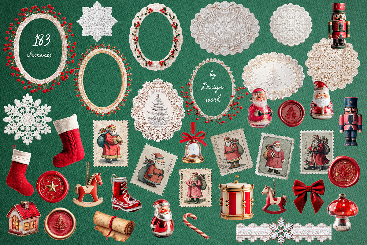 Vintage Christmas Collage Pack, an Object Graphic by Designwork (Photo 3 of 9)